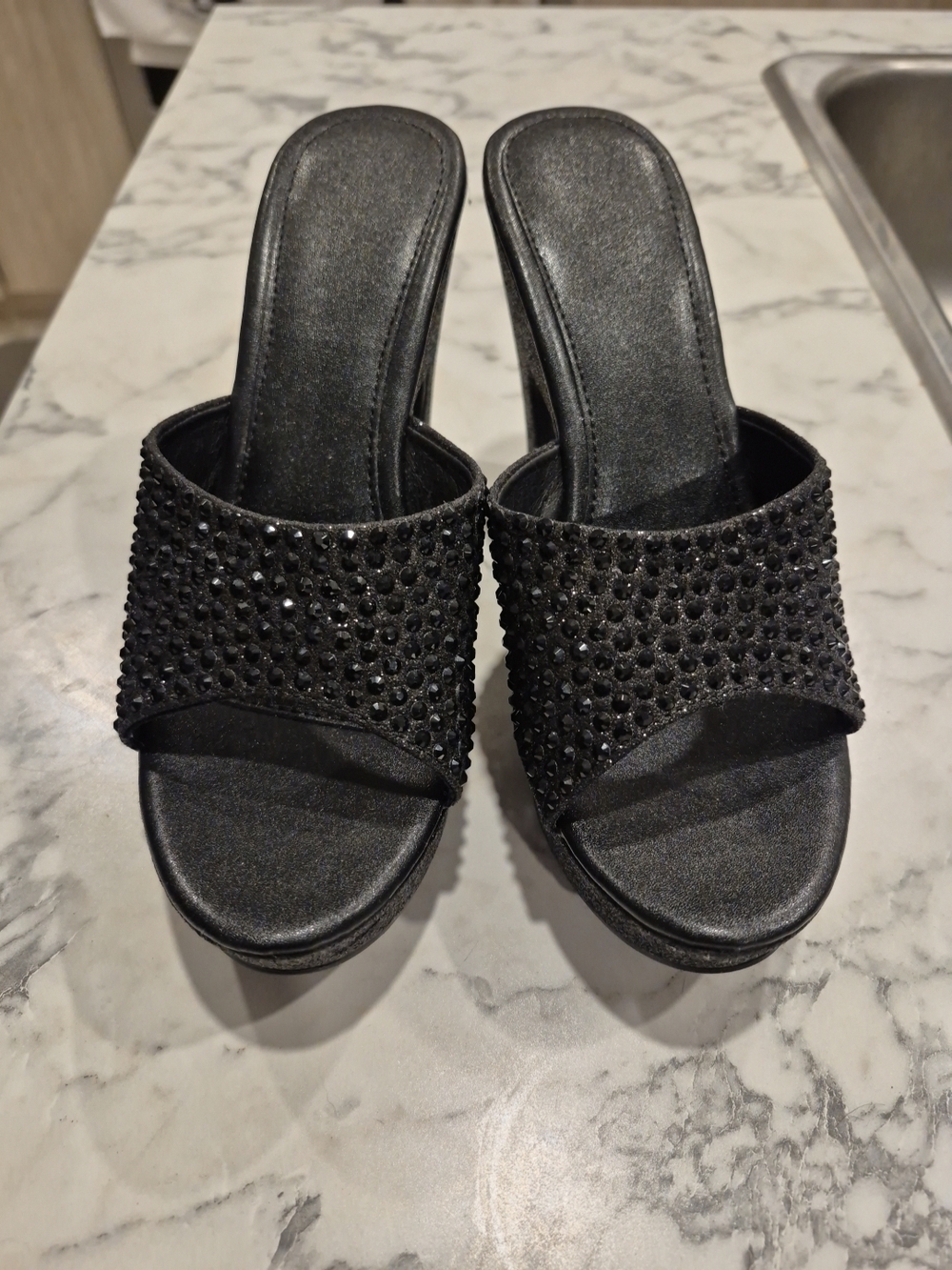 Black Embellished Slide Sandals - Women